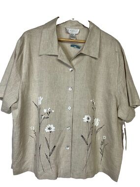 NWT Jordan Woman Vintage Linen Cotton Floral Button Up Shirt Top Plus Size 2X